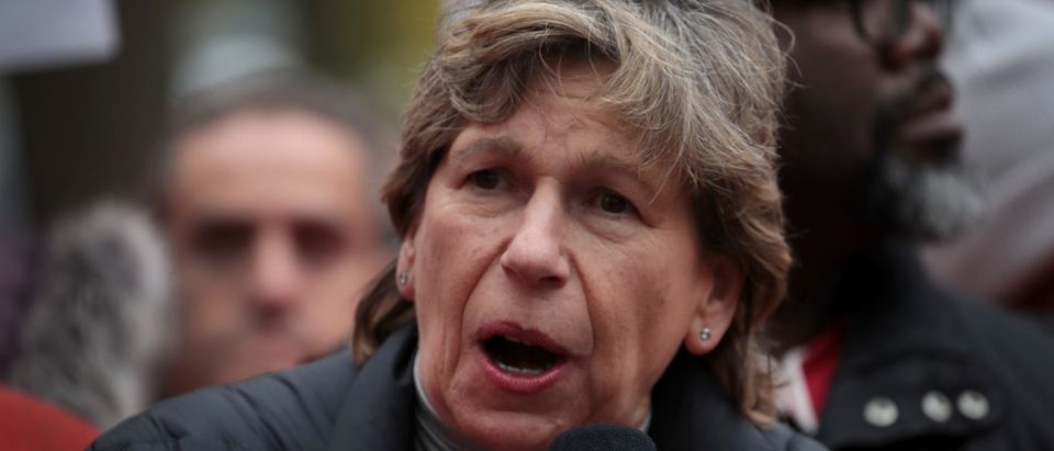 American Federation of Teachers (AFT) president Randi Weingarten visits with striking Chicago teachers at Oscar DePriest Elementary School on October 22, 2019 in Chicago, Illinois. About 25,000 Chicago school teachers went on strike last week after the Chicago Teachers Union (CTU) failed to reach a contract agreement with the city. With about 300,000 students, Chicago has the third largest public school system in the nation. (Photo by Scott Olson/Getty Images)