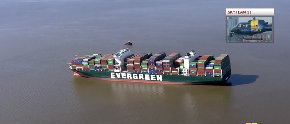 A container ship is stuck off the coast in Chesapeake Bay [Screenshot/WBAL TV]
