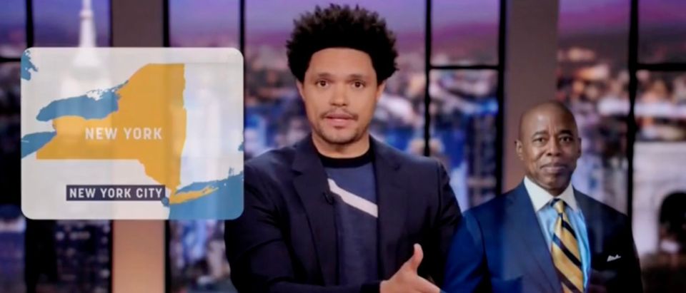 Trevor Noah blasts NYC's vaccination rules after Kyrie Irving was not allowed to play in Sunday's home game [Screenshot/Comedy Central]