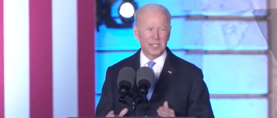 Pres. Joe Biden said Putin "cannot remain in power" during remarks in Poland on Saturday. (Screenshot YouTube, President Joe Biden Delivers Remarks In Poland On Efforts To Support Ukraine 3/26/22)