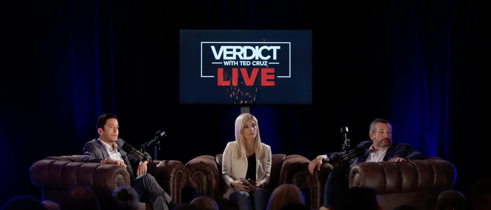 R-TX Sen. Ted Cruz and Michael Knowles talk about democracy while recording a live episode of their Verdict podcast [Youtube Screenshot Young America's Foundation]