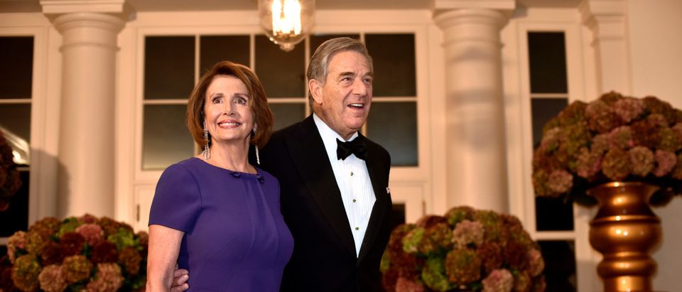 Congresswoman Nancy Pelosi and Paul Pelosi arrive for a State Dinner honoring Italian Prime Minister Renzi at the White House in Washington