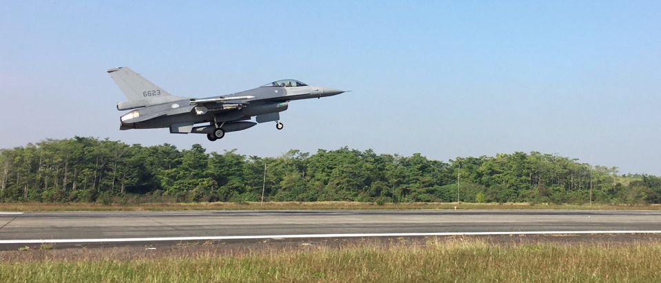 Taiwan Air Force F-16V takes off at the Chiayi air base