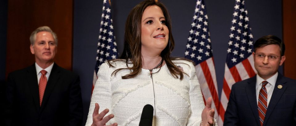 Rep. Stefanik (R-NY) speaks with the media after the Republican caucus meeting, in Washington