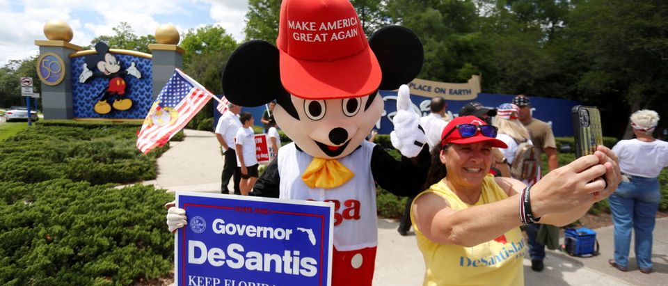 FILE PHOTO: Supporters of Florida's Republican-backed "Don't Say Gay" bill gather outside Walt Disney World