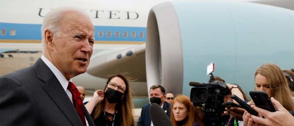 U.S. President Joe Biden speaks to the media before boarding Air Force One for travel to Alabama from Joint Base Andrews, Maryland, U.S. May 3, 2022. REUTERS/Jonathan Ernst