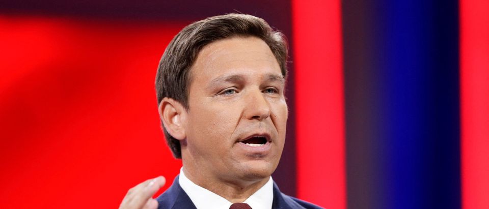 Florida Gov. Ron DeSantis speaks during the welcome segment of the Conservative Political Action Conference (CPAC) in Orlando, Florida, U.S. February 26, 2021. REUTERS/Joe Skipper/File Photo