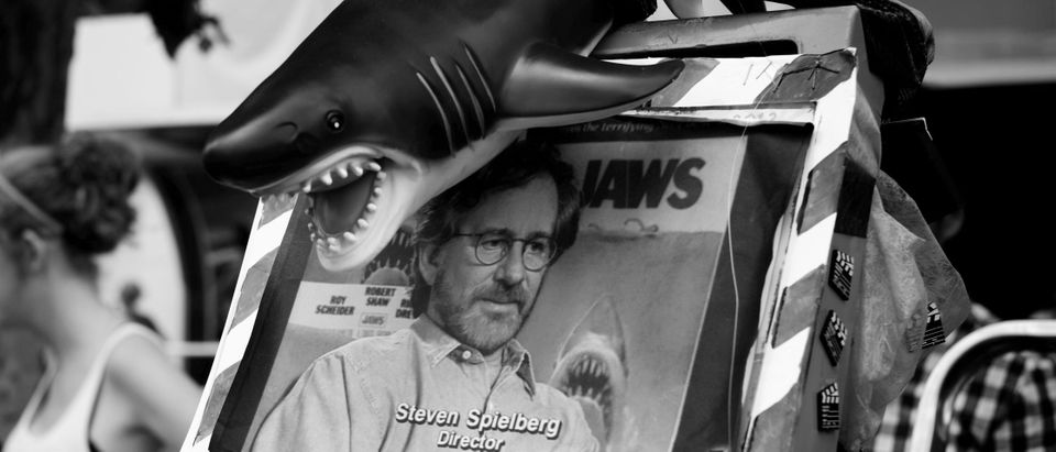 CANNES, FRANCE - MAY 15: (EDITORS NOTE: This image has been converted to black and white and uses filters) A view of a sign with a picture jury president Steven Spielberg on it during the 66th Annual Cannes Film Festival on May 15, 2013 in Cannes, France. (Photo by Gareth Cattermole/Getty Images)