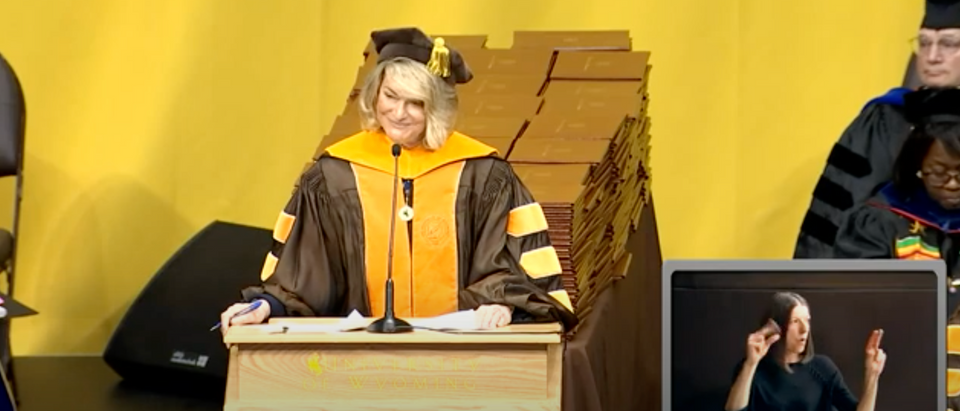 R-WY Sen. Cynthia Lummis speaks at the University of Wyoming commencement ceremony. [UW IT Productions/Youtube]