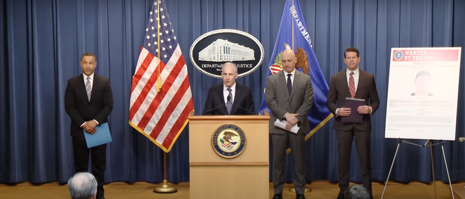 Assistant Attorney General Matthew Olsen announces five individuals were charged variously with stalking, harassing and spying on U.S. residents on behalf of China. [YouTube/Screenshot/TheJusticeDepartment]