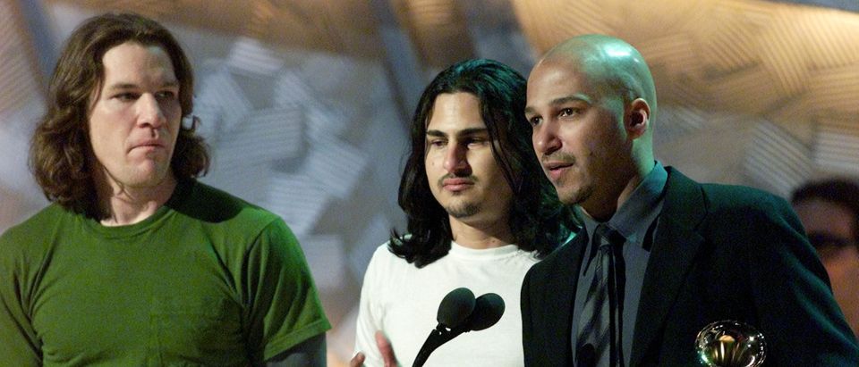 Members of the group "Rage Against the Machine" accept their Grammy Award for Best Hard Rock Perform..