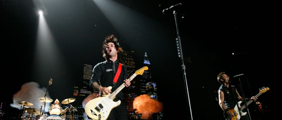 Billie Joe Armstrong, Mike Dirnt and Tre Cool of Green Day perform at the Forum in Inglewood