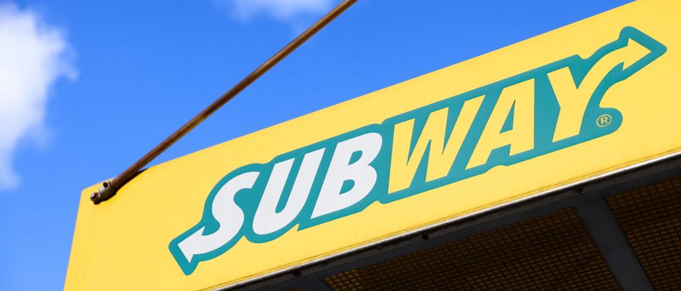 Signage is seen at a Subway restaurant in Manhattan, New York City