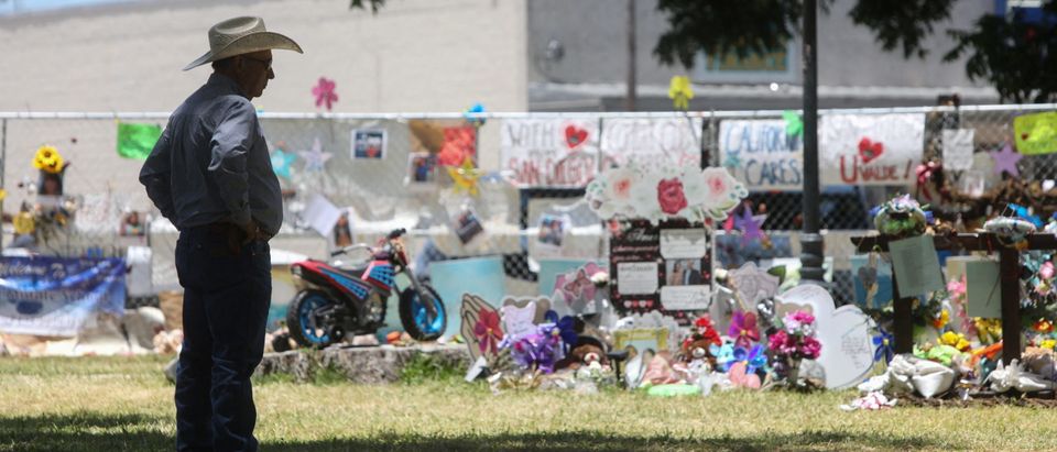 View of the memorial for victims of the Uvalde school shooting