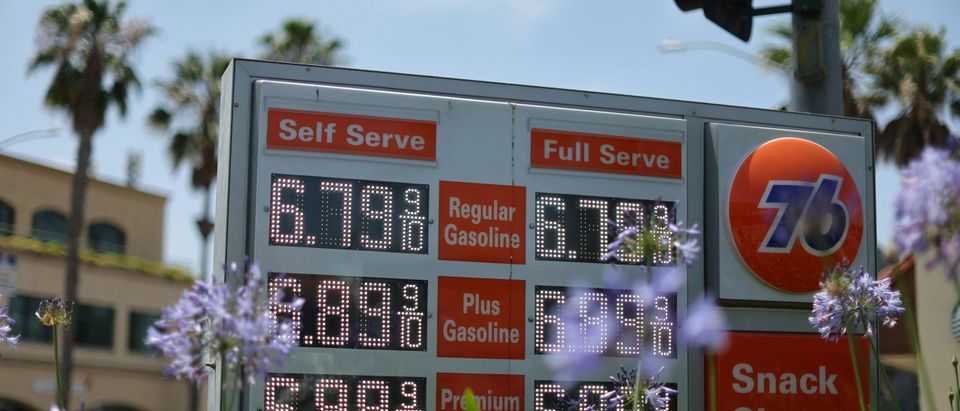 FILE PHOTO: Gas prices over the $6.00 mark are advertised at a 76 Station in Santa Monica, California