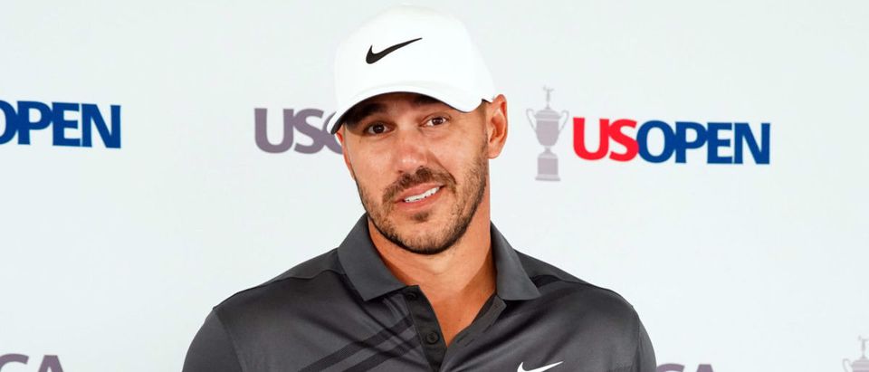 Jun 14, 2022; Brookline, Massachusetts, USA; Brooks Koepka addresses the media during a press conference for the U.S. Open golf tournament at The Country Club. Mandatory Credit: John David Mercer-USA TODAY Sports via Reuters