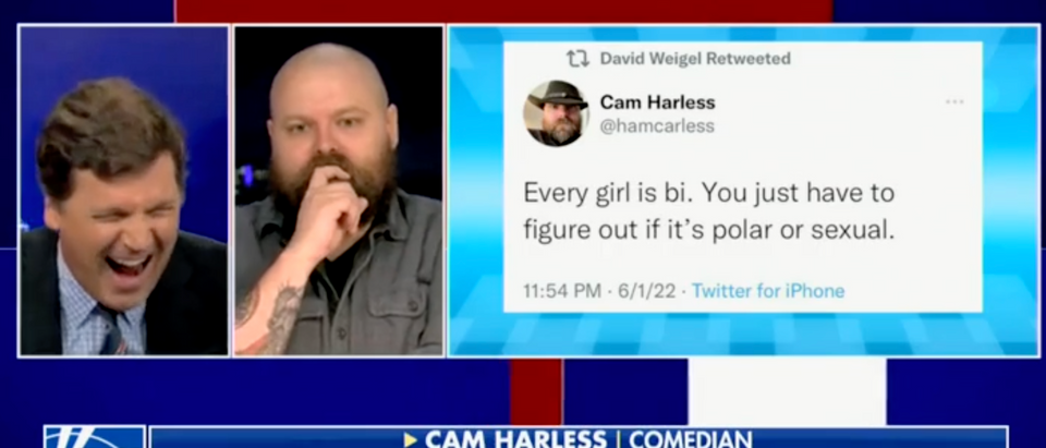 YouTuber Cam Harless joined Tucker Carlson Tonight to discuss his tweet that set off a fire storm at The Washington Post [Screenshot Fox News]