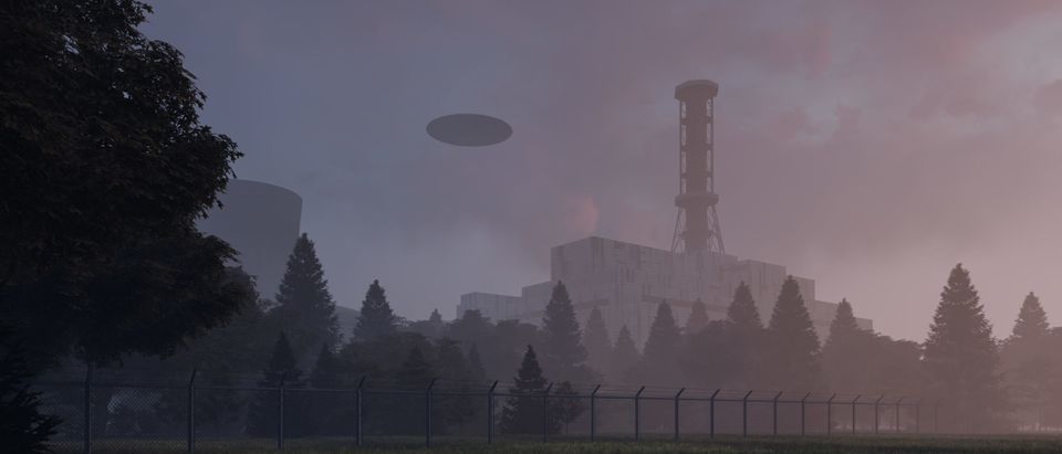 3d,Rendering,Ufo,Hovering,Over,Old,Soviet,Nuclear,Power,Plant