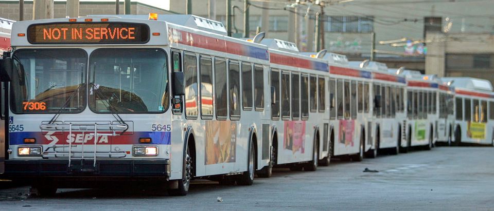 Southeastern Pennsylvania Transportation Authority buses sit out of service in Philadelphia