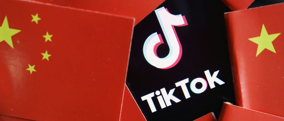 Illustration picture of Tiktok with Chinese flags