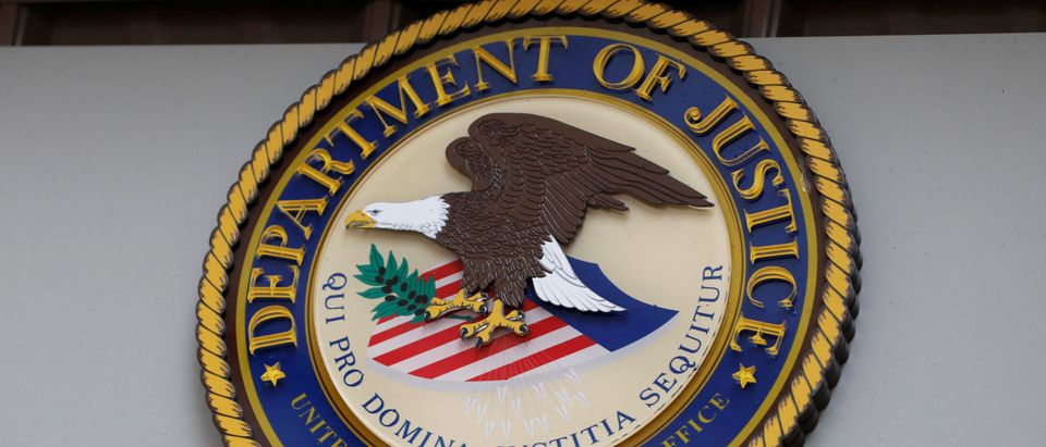The seal of the United States Department of Justice is seen on the building exterior of the United States Attorney's Office of the Southern District of New York in Manhattan, New York City