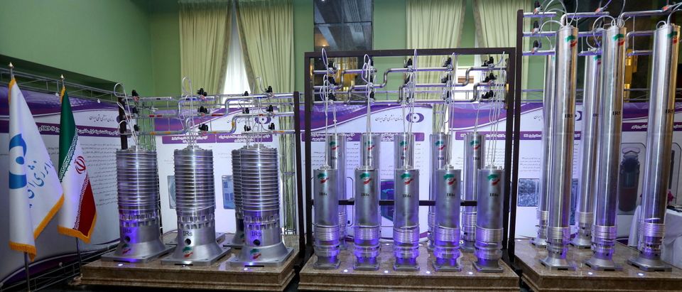A number of new generation Iranian centrifuges are seen on display during Iran's National Nuclear Energy Day in Tehran
