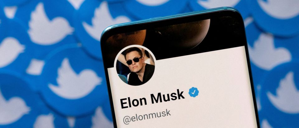 FILE PHOTO: Illustration shows Elon Musk's Twitter profile on smartphone and printed Twitter logos