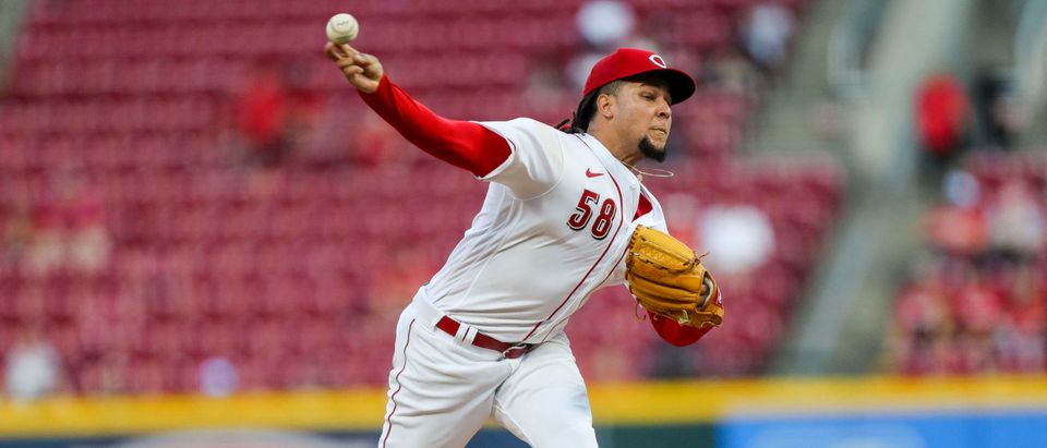 Jul 27, 2022; Cincinnati, Ohio, USA; Cincinnati Reds starting pitcher Luis Castillo (58) pitches against the Miami Marlins in the sixth inning at Great American Ball Park. Mandatory Credit: Katie Stratman-USA TODAY Sports via Reuters