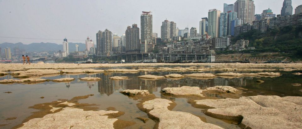 General view of dried-up river bed of Jialing River in southwest China's Chongqing municipality