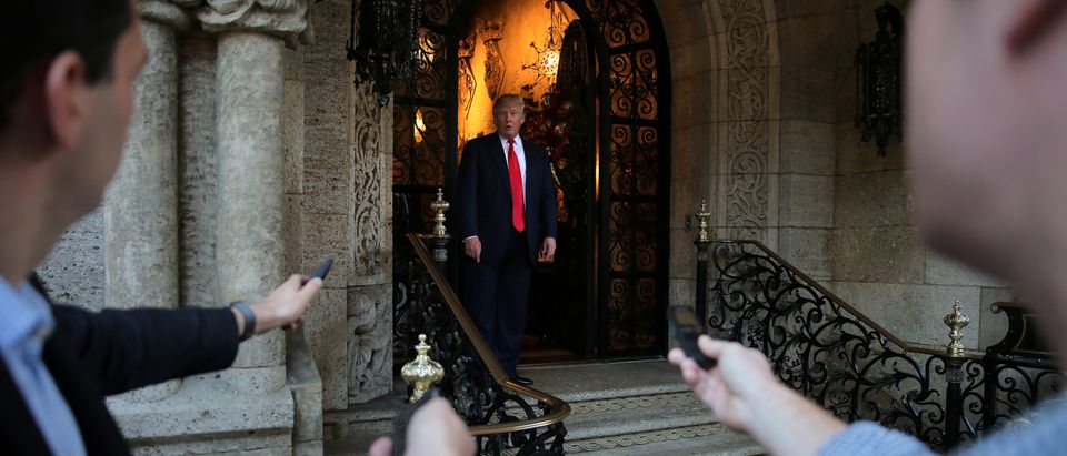 U.S. President-elect Donald Trump talks to members of the media after a meeting with Pentagon officials at Mar-a-Lago estate in Palm Beach