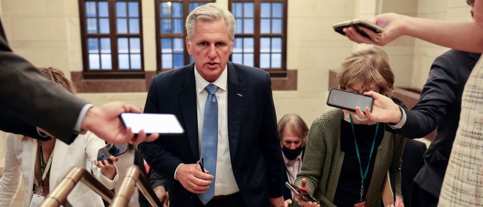 U.S. House Minority Leader Kevin McCarthy (R-CA) leaves a House Republican Caucus candidates forum for the running of GOP conference chair, the third ranking leadership position, on Capitol Hill in Washington