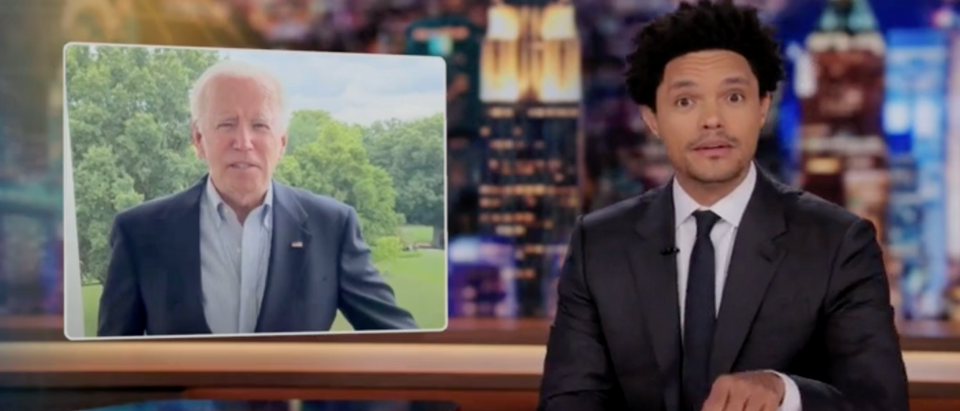 'The Daily Show' host Trevor Noah quips about President Joe Biden's success rate while he's "in the basement" [Screenshot The Daily Show]