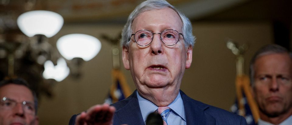 U.S. Senate Minority leader Mitch McConnell (R-KY), answers questions during the weekly Republican news conference in Washington