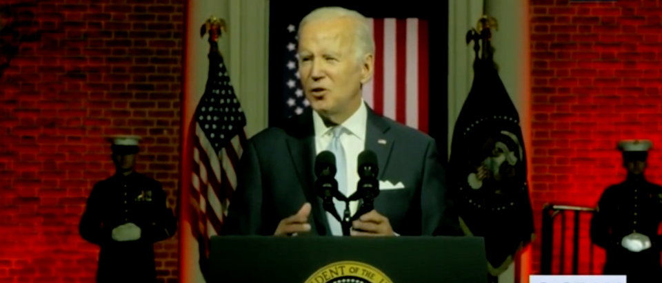 A heckler interrupted President Joe Biden's speech Thursday in Philadelphia, shouting "fuck Joe Biden." [Screenshot C-Span]