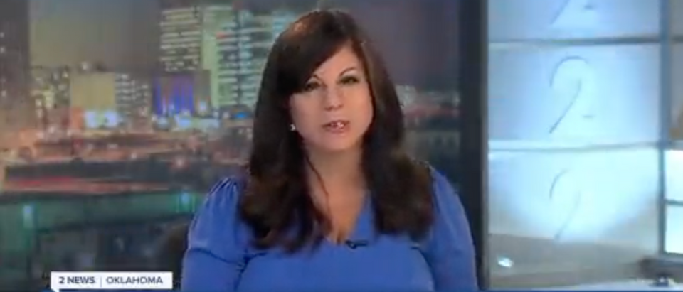 Oklahoma news anchor Julie Chin is in the hospital after she began to have a stroke while live on air. [Screenshot Twitter Mike Sington]