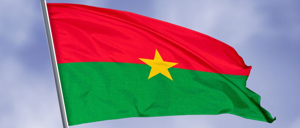 Burkina,Faso,Flag,Isolated,On,Sky,Background.,Close,Up,Waving