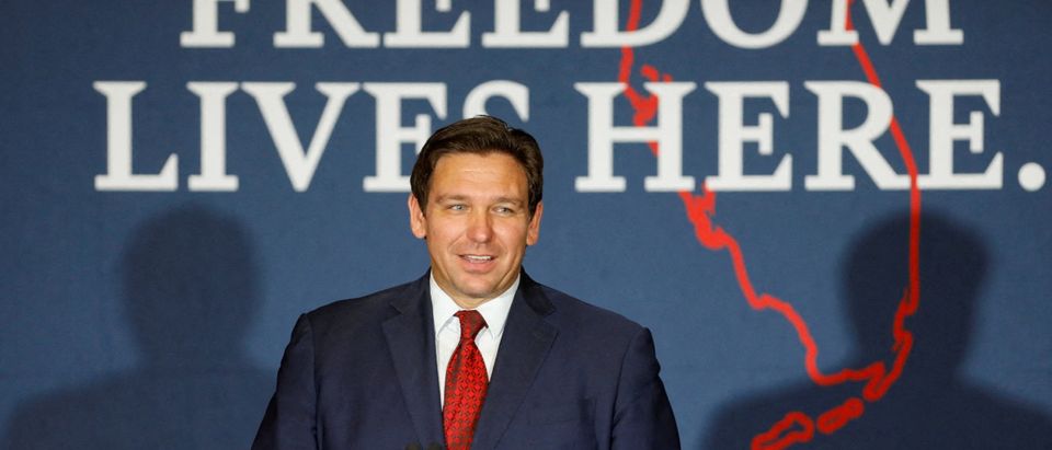 Florida Governor Ron DeSantis speaks after the primary election for the midterms during the "Keep Florida Free Tour" at Pepins Hospitality Centre in Tampa, Florida, U.S., August 24, 2022. REUTERS/Octavio Jones