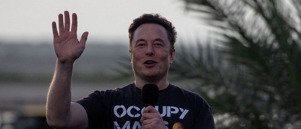 Musk gestures at SpaceX Starbase in Brownsville, Texas