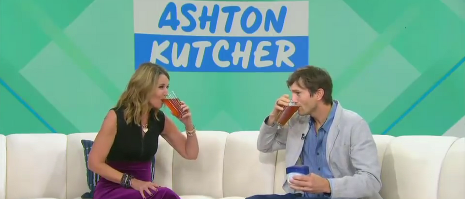 NBCs Savanna Guthrie chugs beer with Ashton Kutcher on live tv as he prepares to run in marathon for his organization Thorn, YouTube, Today