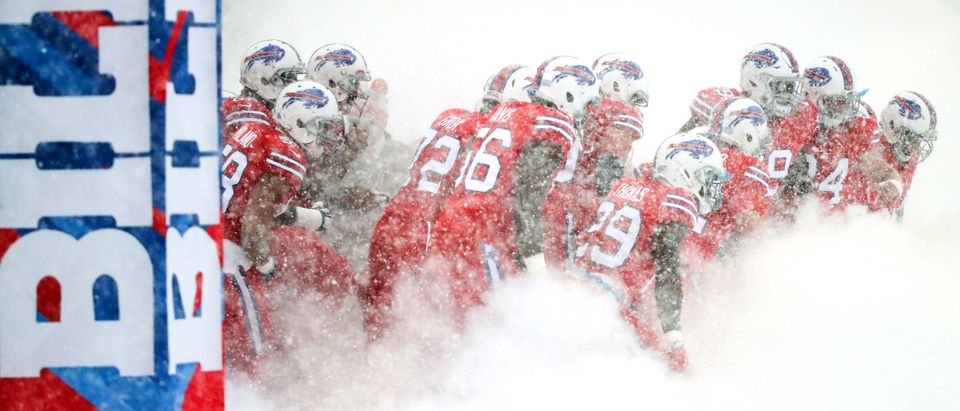 The Buffalo Bills run to the field before a game against the Indianapolis Colts on December 10, 2017 at New Era Field in Orchard Park, New York. (Photo by Tom Szczerbowski/Getty Images)