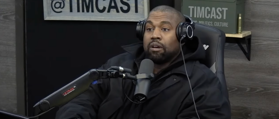 Rapper Kanye West, known formally as Ye, walked out of a podcast Monday after host Tim Pool asked about the rapper's anti-Semitic comments. [Screenshot Youtube Timcast IRL]