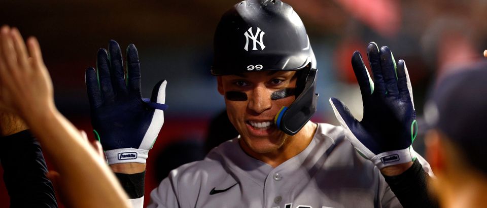 Aaron Judge of the New York Yankees signals a thumbs down towards News  Photo - Getty Images