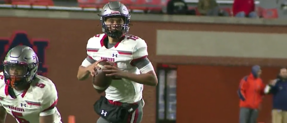Eighth grader Trent Seaborn led Thompson High School to the Alabama 7A State Championship, and not just that, but he also won the game and earned the MVP award after throwing for five touchdowns. Seaborn is only 14-years-old. [Twitter/Screenshot/Public — User: @ChrisMcCulleyTV]