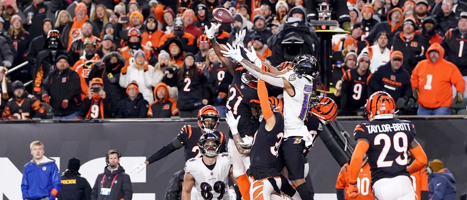 Cincinnati Bengals defensive end Cam Sample (96) reacts after making a  tackle during a wild-card playoff NFL football game against the Baltimore  Ravens, Monday, Jan. 16, 2023, in Cincinnati. (AP Photo/Jeff Dean