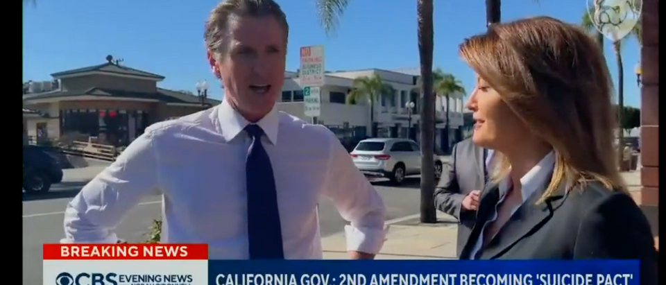 CBS' Norah O'Donnell pushed back against Democratic California Gov. Gavin Newsom after he said Monday the Second Amendment is a "suicide pact." [Screenshot Twitter Kevin Tober]