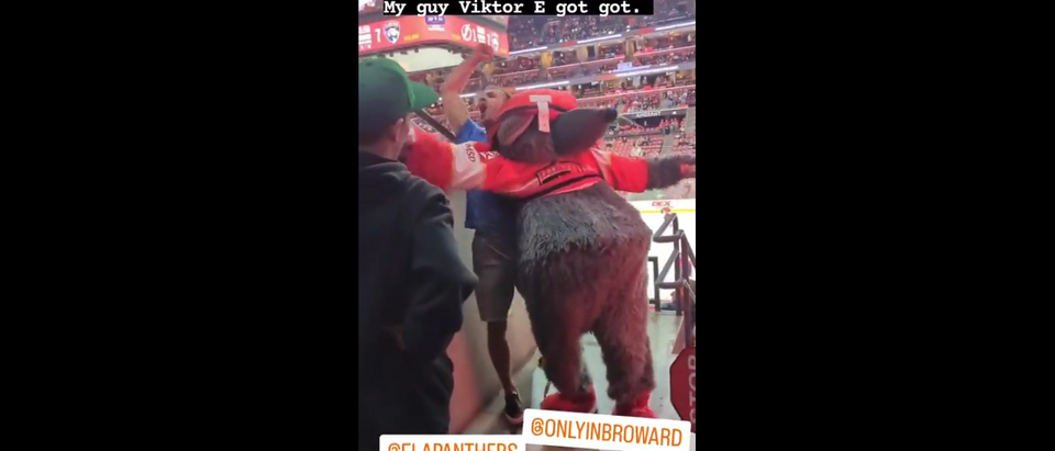 Tampa Bay Lightning fan puts Florida Panthers' mascot in a HEADLOCK at the  end of blowout 7-1 loss