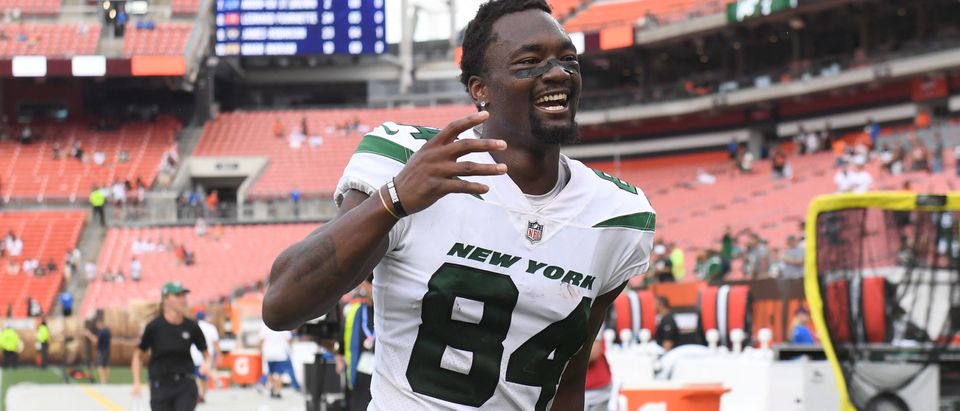 New York Jets wide receiver Corey Davis (84) celebrates after