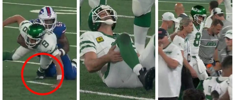 Aaron Rodgers Leaves 'Monday Night Football' With Injury In Jets' First  Possession, Could Be Out For Rest Of Season