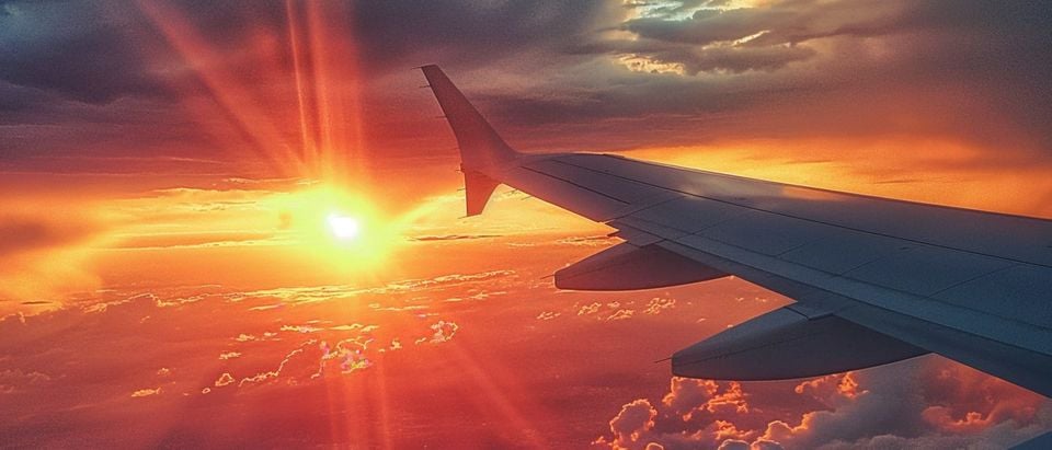 Aerial Sunset View from Airplane